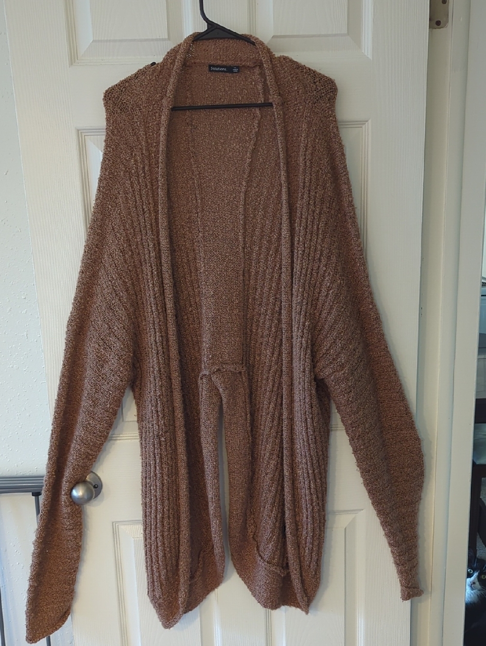 Solutions Open-Front Knit Cardigan in Brown
